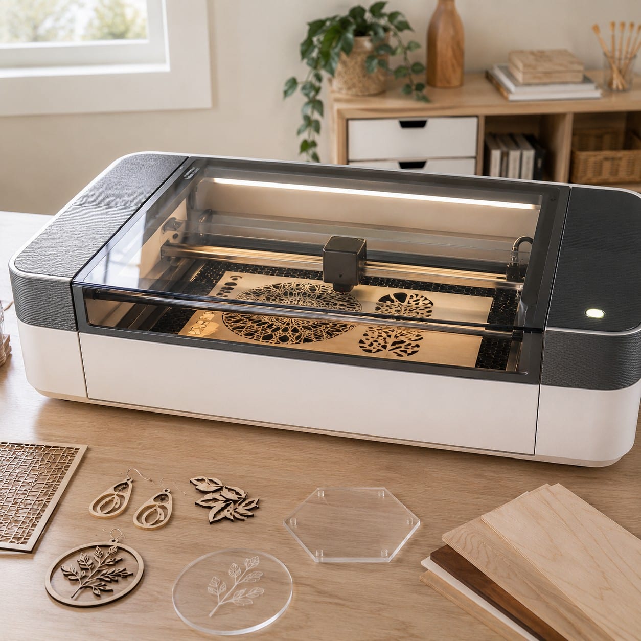 Cortadora láser cerrada de sobremesa inspirada en Glowforge