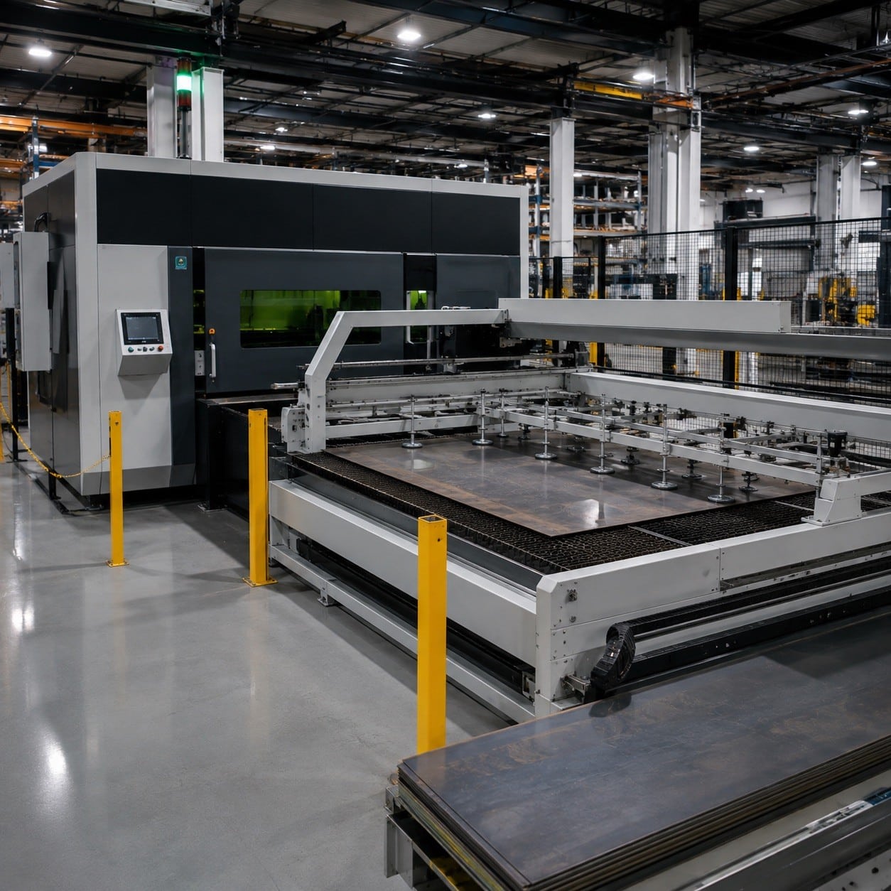 Cortadora láser industrial integrada en una línea de producción