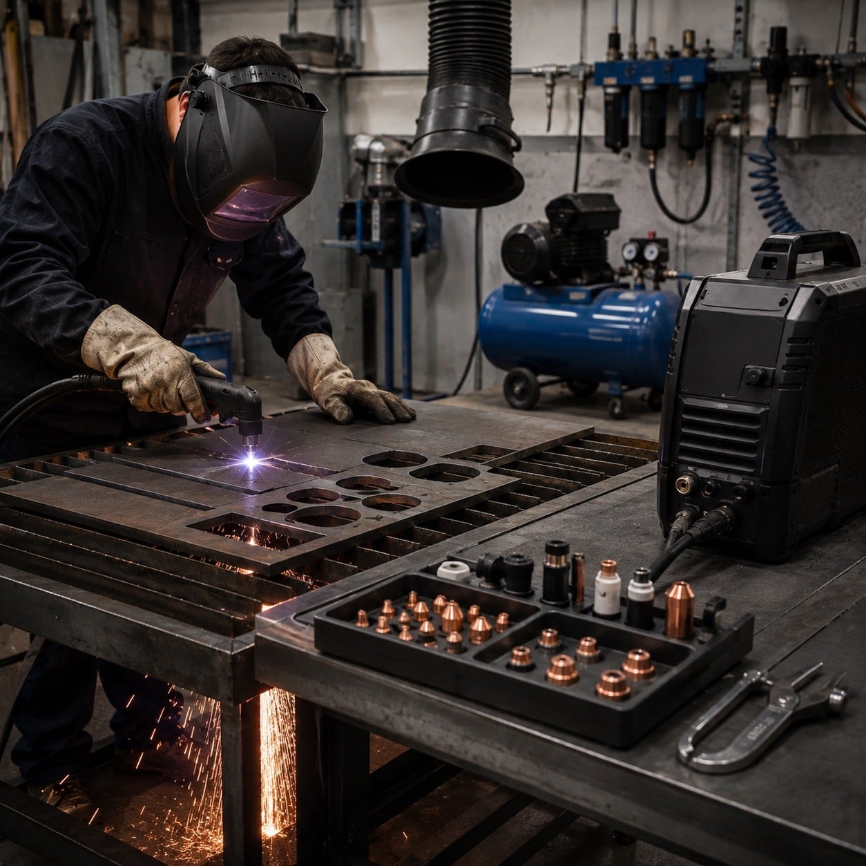 Cortadora de plasma profesional en un taller de fabricación metálica