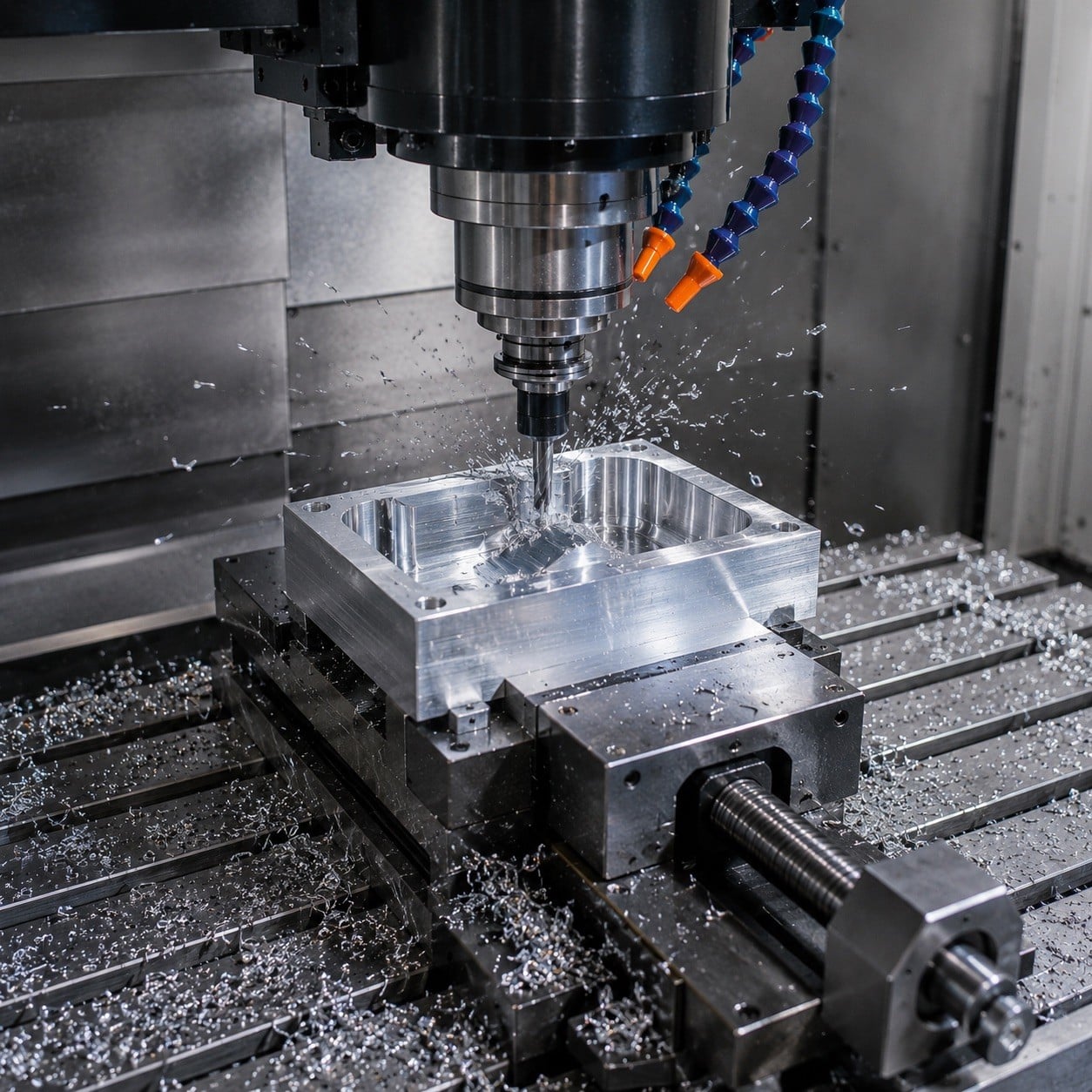 Fresadora CNC mecanizando una pieza de aluminio