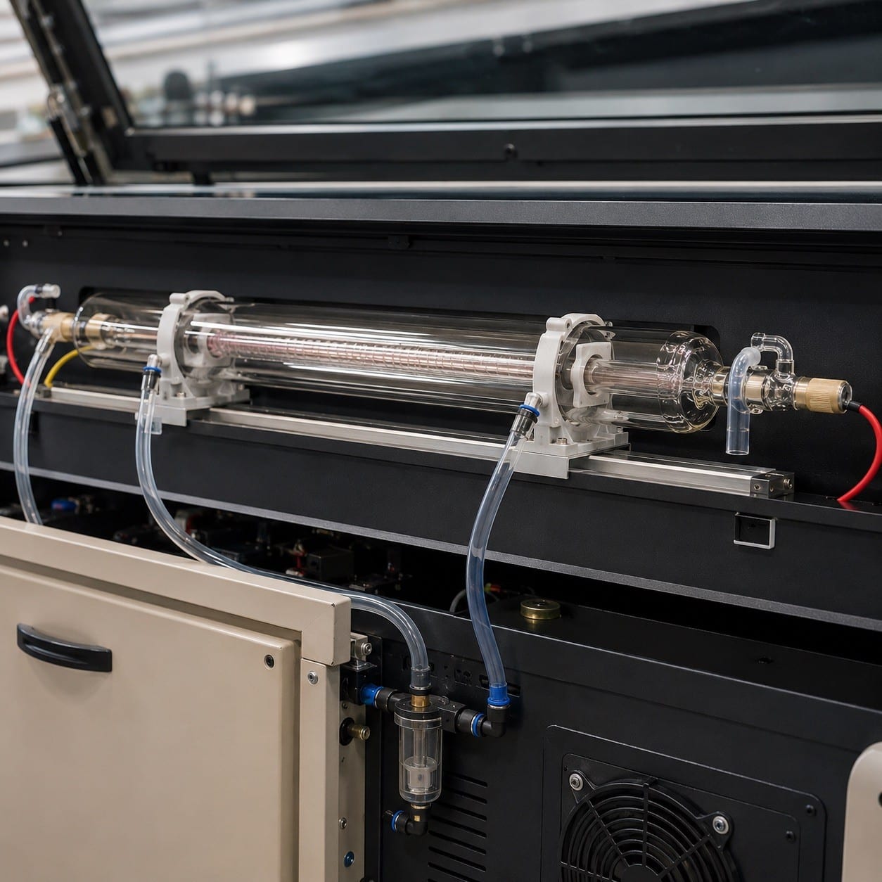 Tubo láser CO2 de vidrio con conexiones de refrigeración