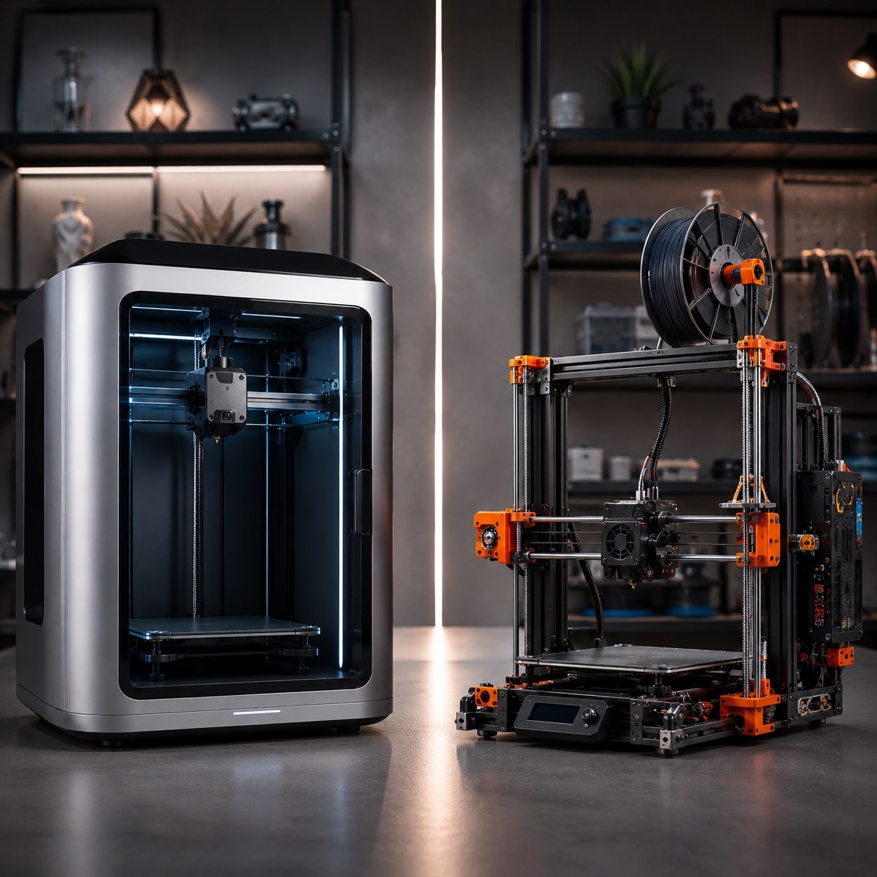 Comparación conceptual entre impresoras 3D de Bambu Lab y Prusa