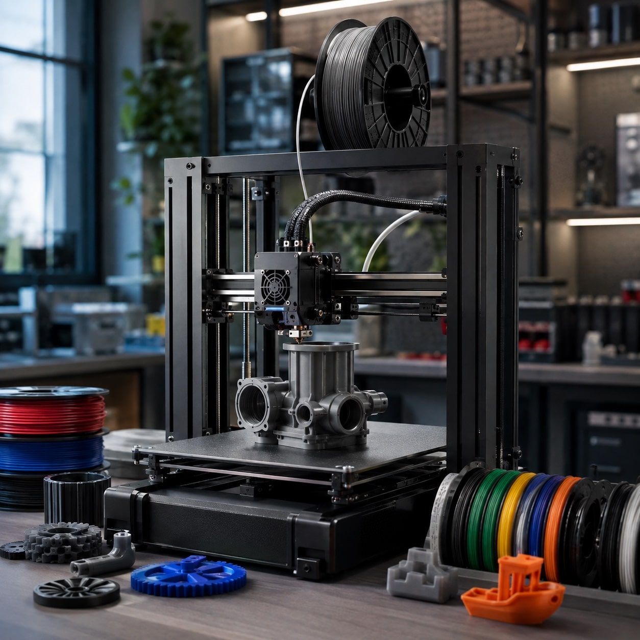 Impresora 3D de filamento fabricando una pieza funcional