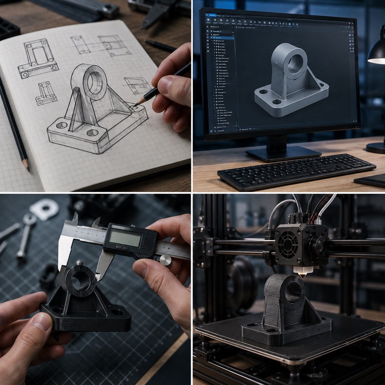 Proceso de diseño 3D desde el modelo digital hasta una pieza impresa