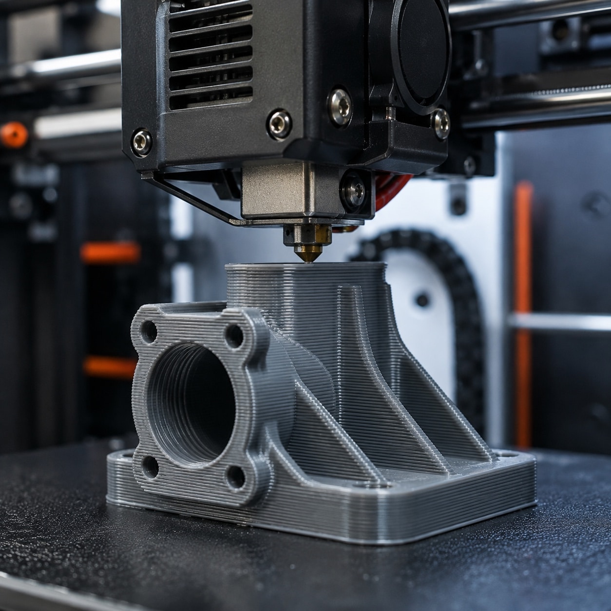Boquilla de una impresora 3D FDM depositando filamento fundido