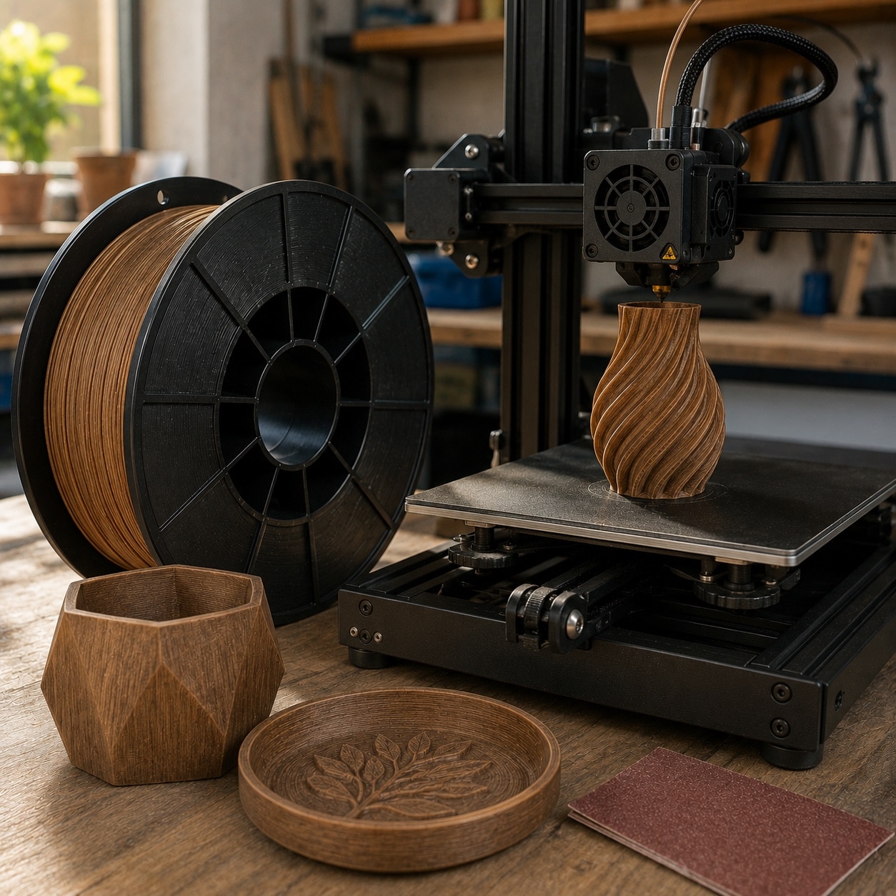 Filamento de madera y piezas decorativas impresas en 3D