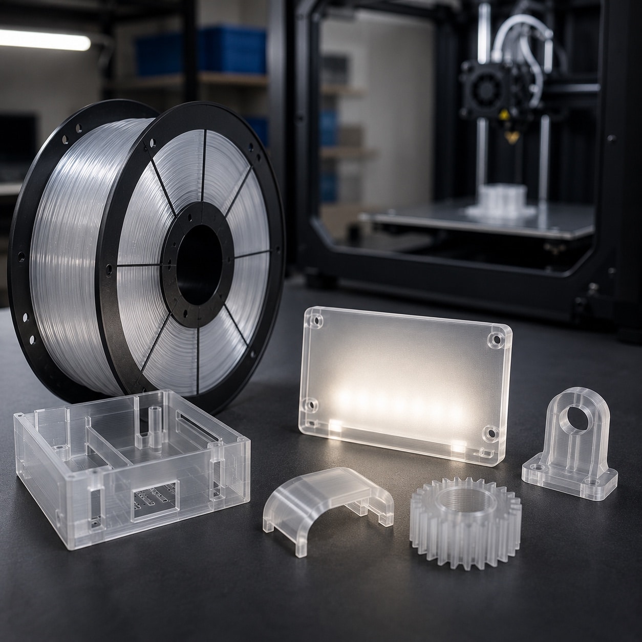 Piezas impresas en 3D con filamento transparente y translúcido