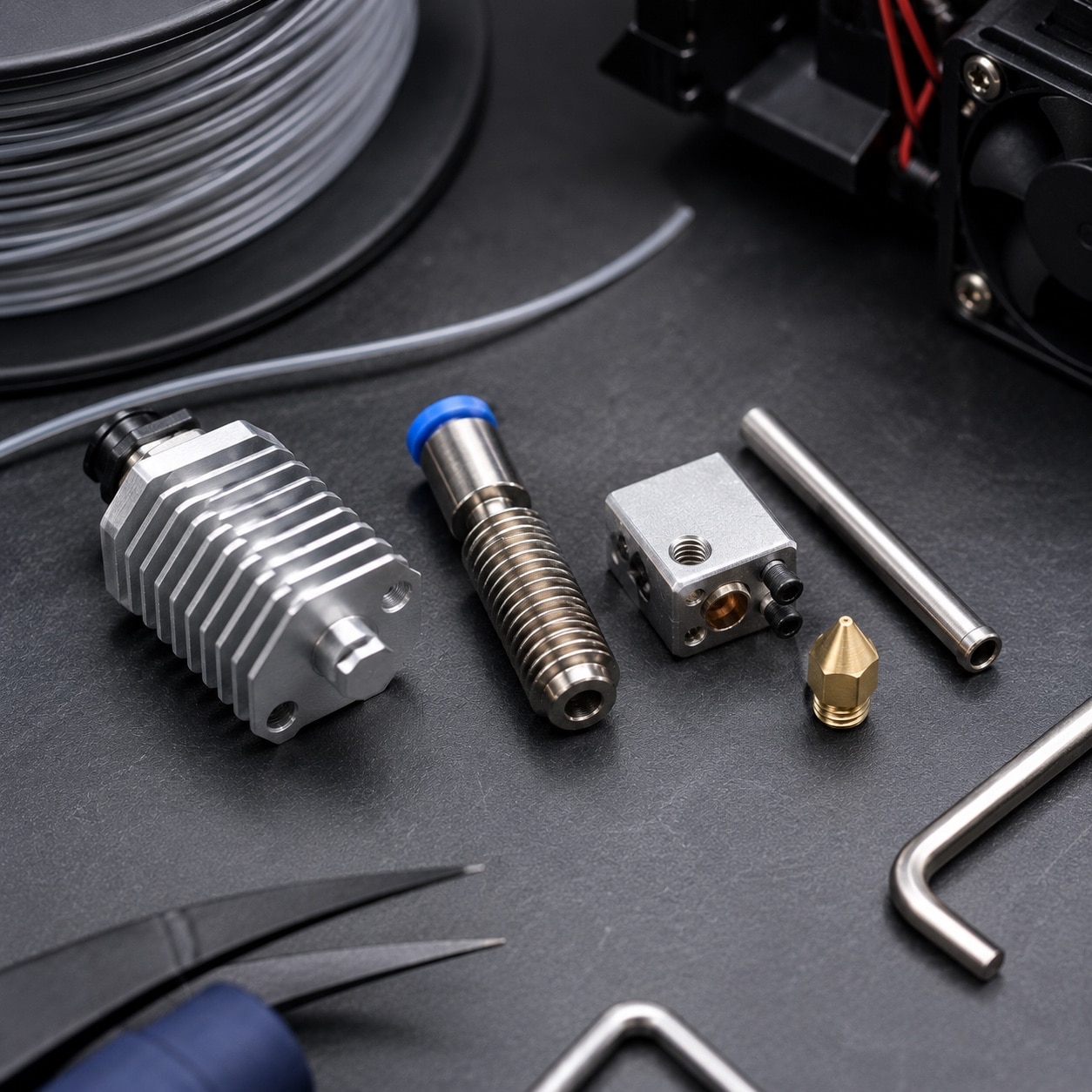 Hotend de impresora 3D con sus principales componentes