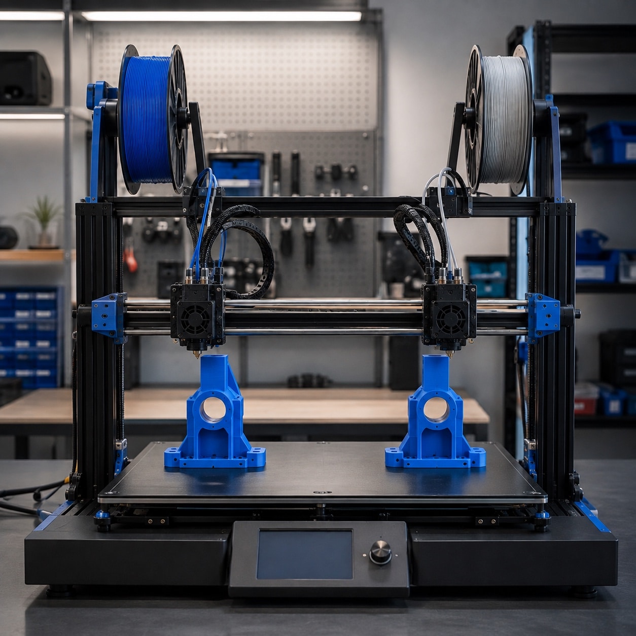 Impresora 3D IDEX con dos cabezales independientes en modo duplicación