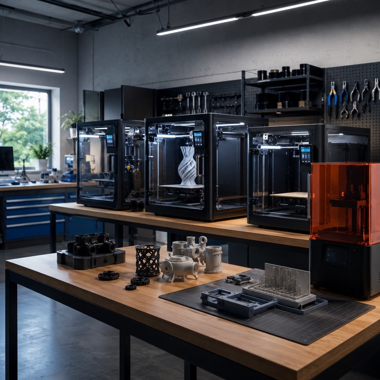 Comparativa visual de impresoras 3D profesionales en un laboratorio de fabricación digital