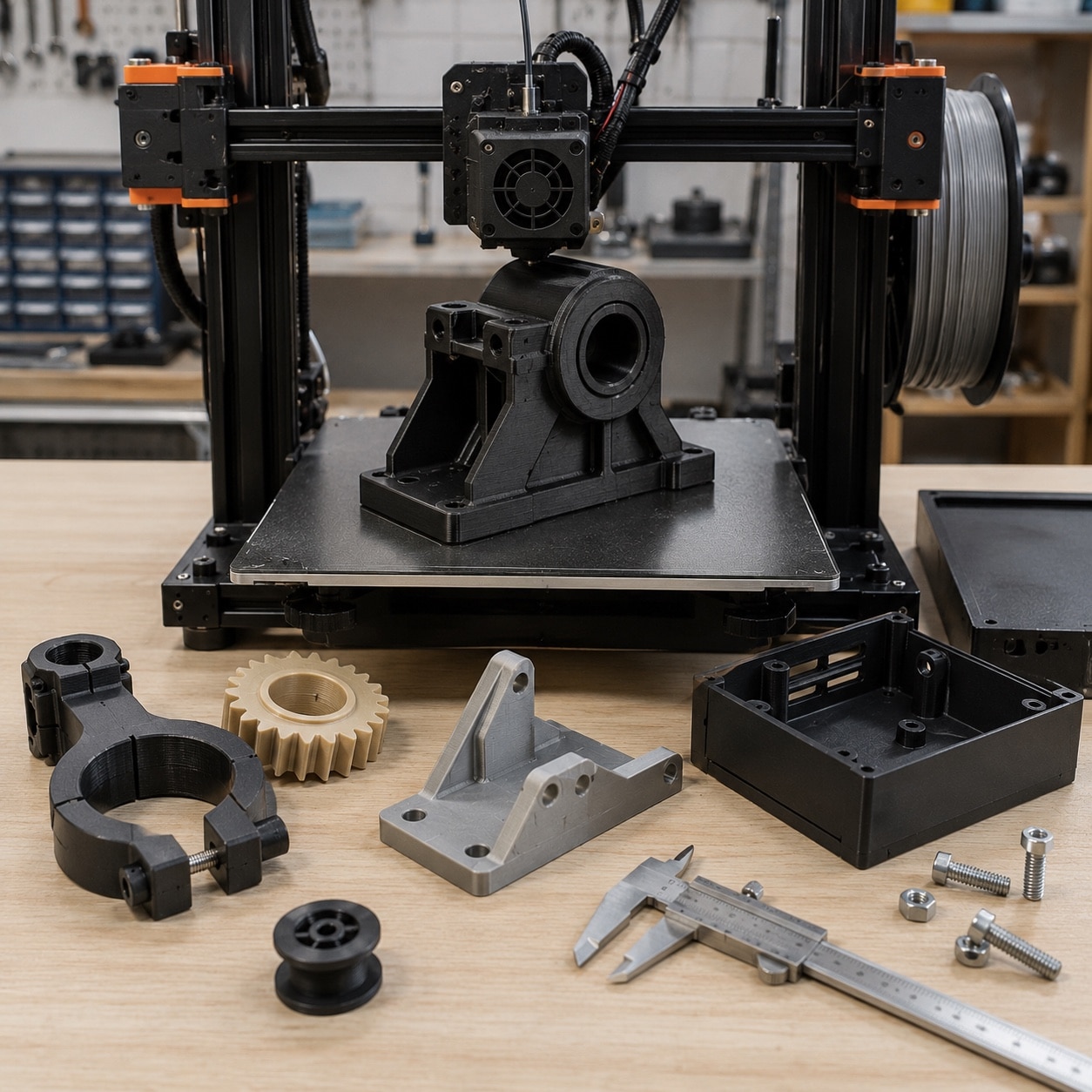 Impresora 3D produciendo piezas funcionales y componentes técnicos