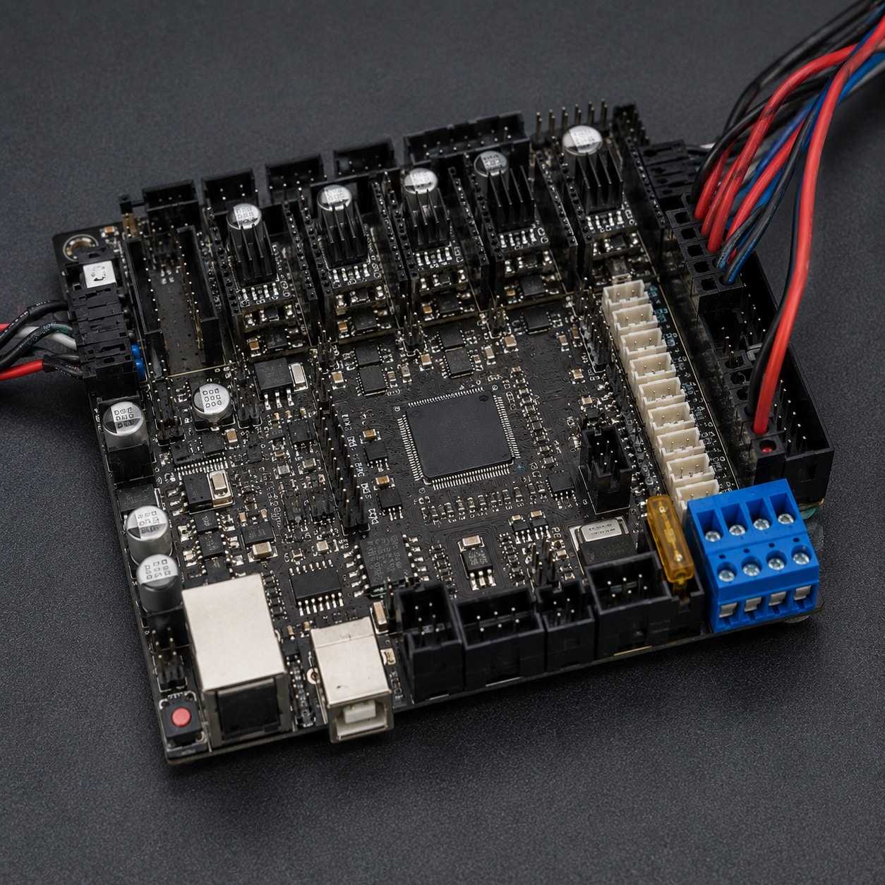 Placa base de impresora 3D con conectores y drivers de motores