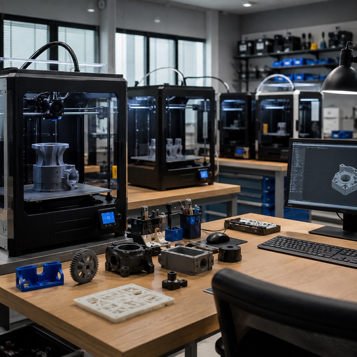Impresoras 3D profesionales trabajando en un estudio de ingeniería
