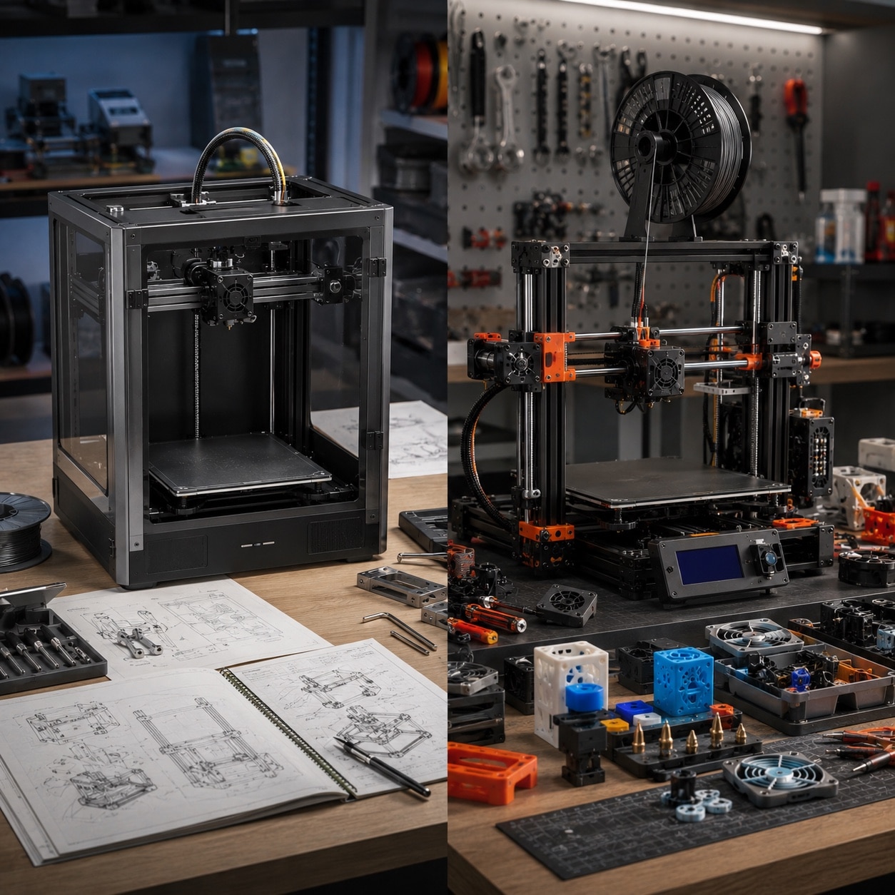 Comparación conceptual entre impresoras 3D Prusa y Creality