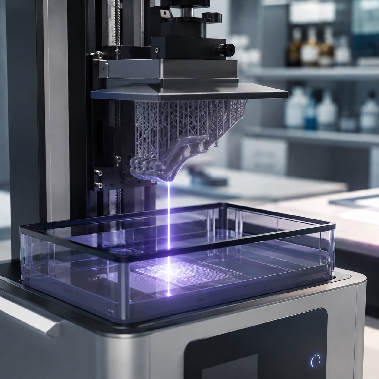 Impresora 3D SLA curando resina con un sistema láser