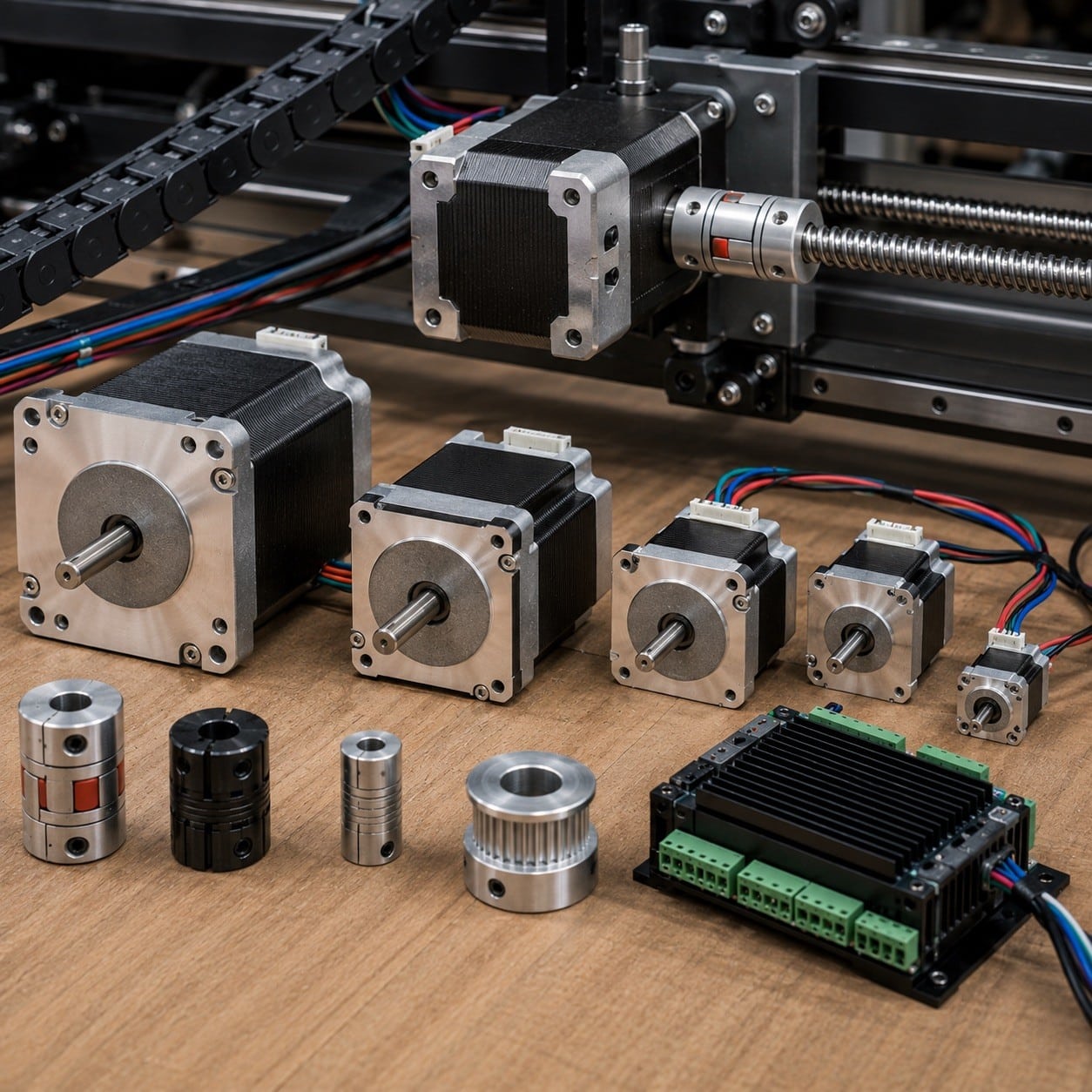 Motores paso a paso y driver utilizados para mover los ejes de una máquina CNC