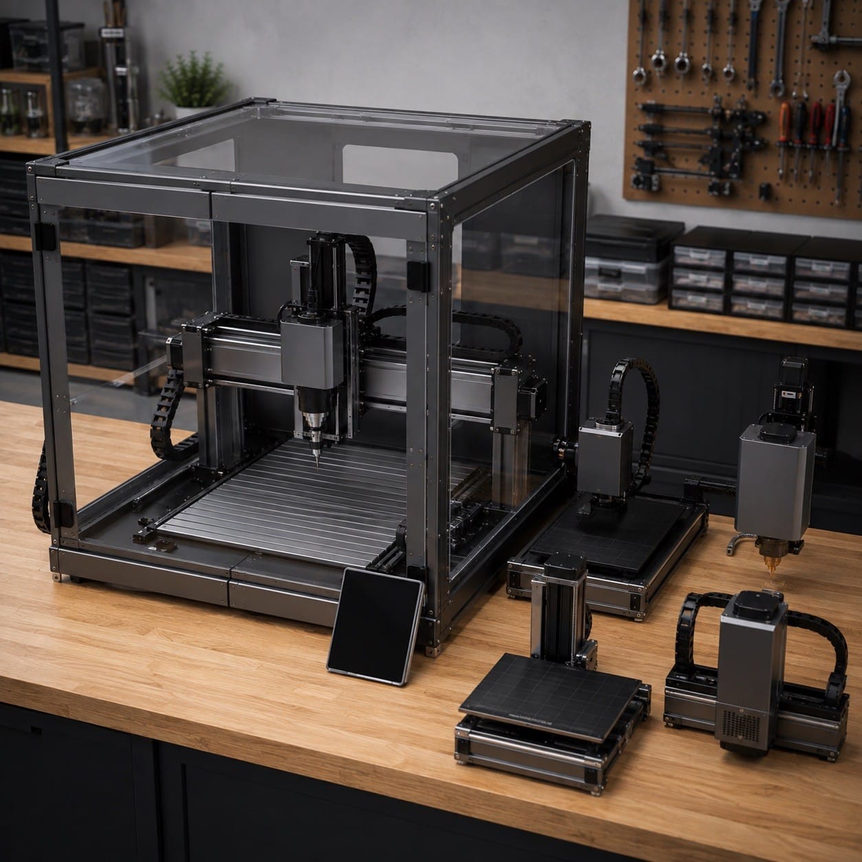 Plataforma modular tipo Snapmaker trabajando en modo CNC