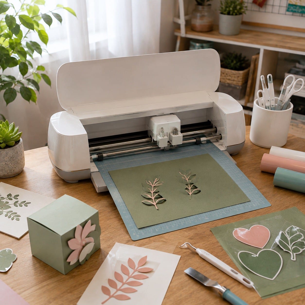 Plotter de corte hobby en un escritorio doméstico