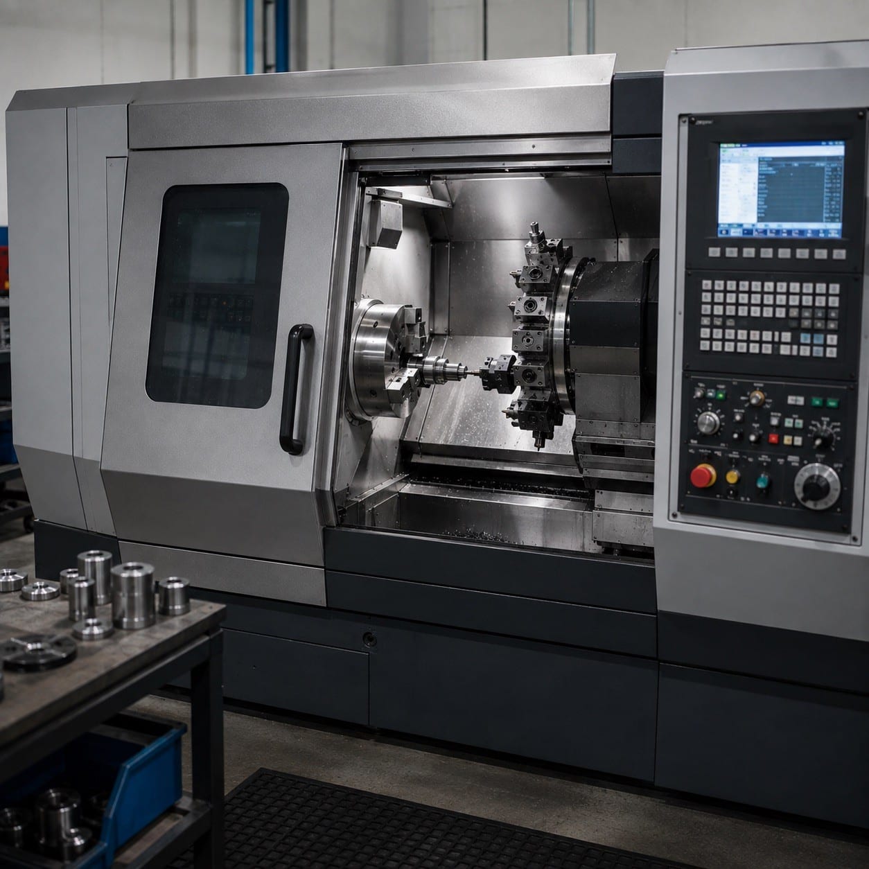 Torno CNC profesional en un taller de mecanizado