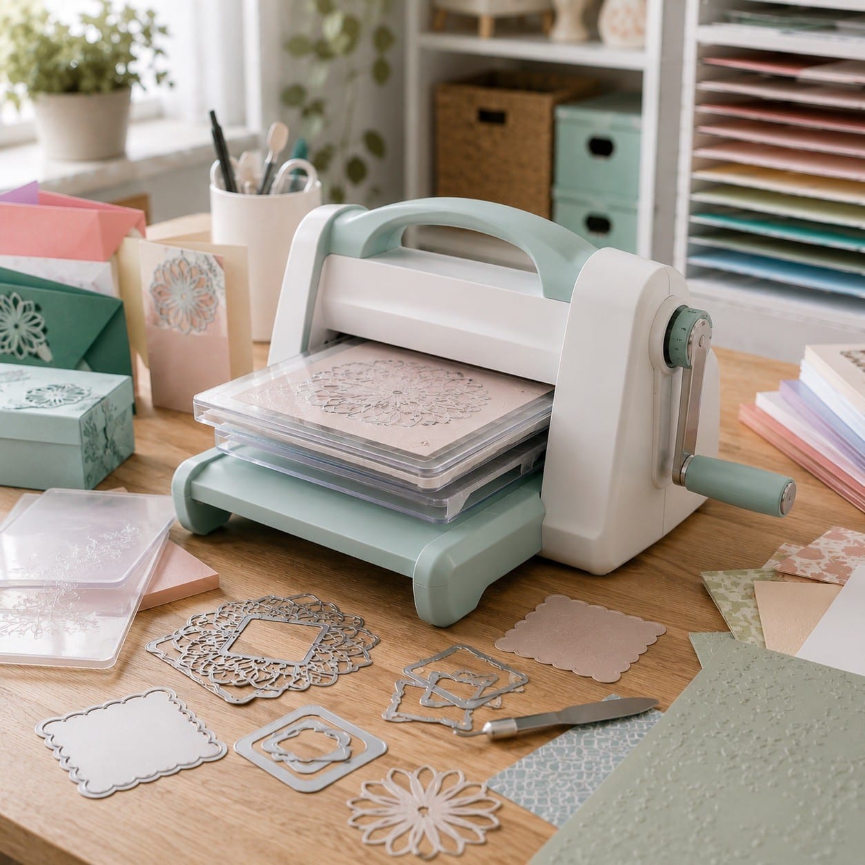 Troqueladora inspirada en We R Memory Keepers Evolution con placas y troqueles de papercraft