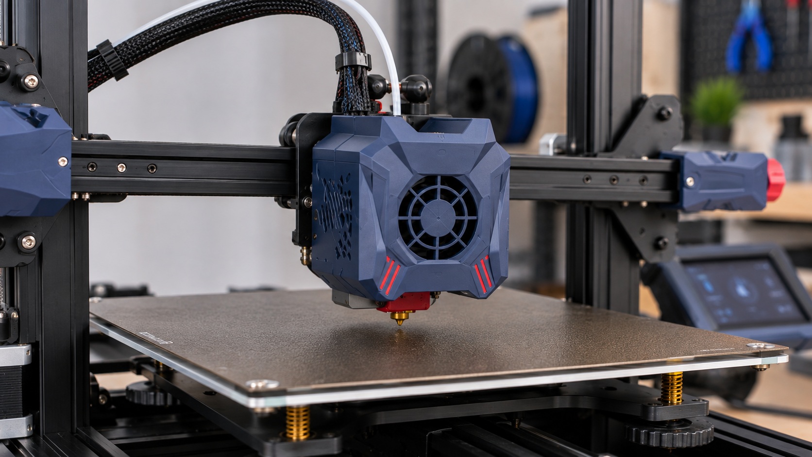 Detalle de extrusor directo y nivelación LeviQ en Anycubic Kobra