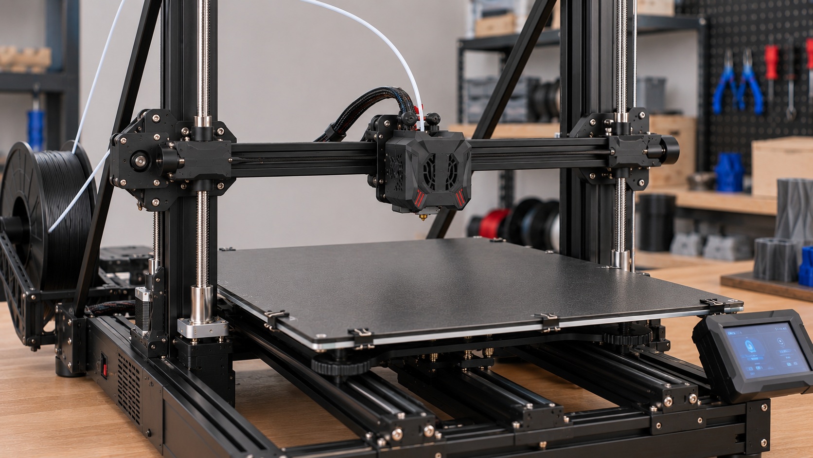 Detalle de la gran cama de impresión de la Anycubic Kobra Max.