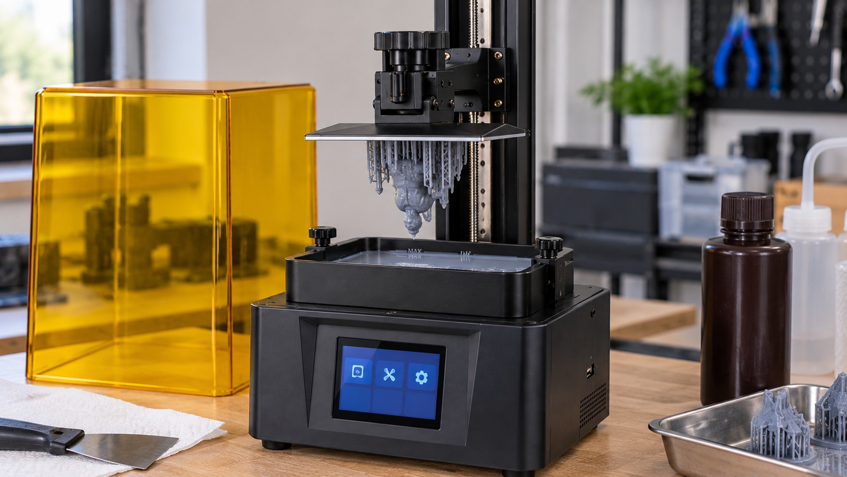 Anycubic Photon D2 imprimiendo miniaturas de resina.