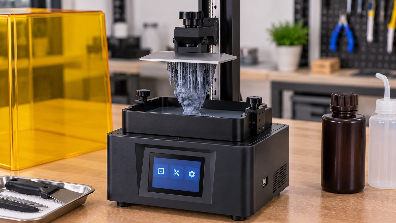 Anycubic Photon Mono 2 imprimiendo miniaturas de resina.