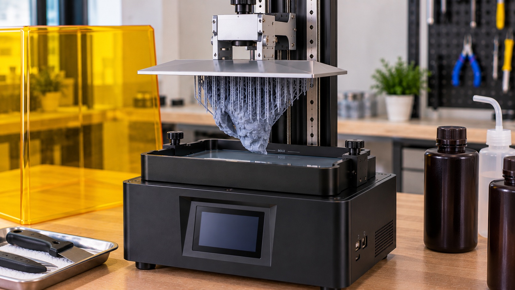 Photon Mono X 6K imprimiendo una tanda de miniaturas.