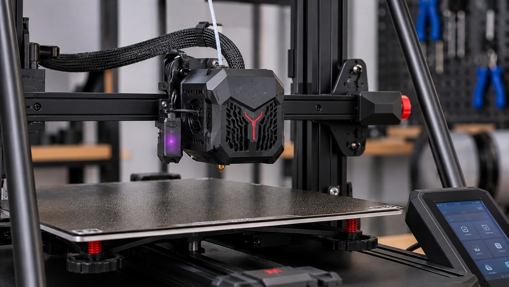 Detalle del extrusor directo y nivelación de la CR-10 Smart Pro.