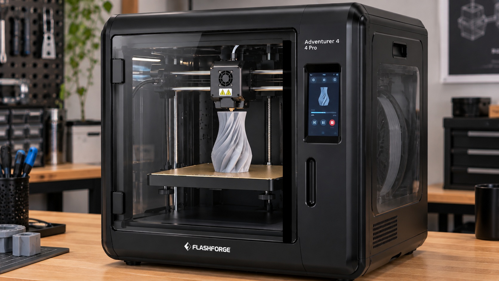 Flashforge Adventurer 4 Pro imprimiendo una pieza dentro del cerramiento.