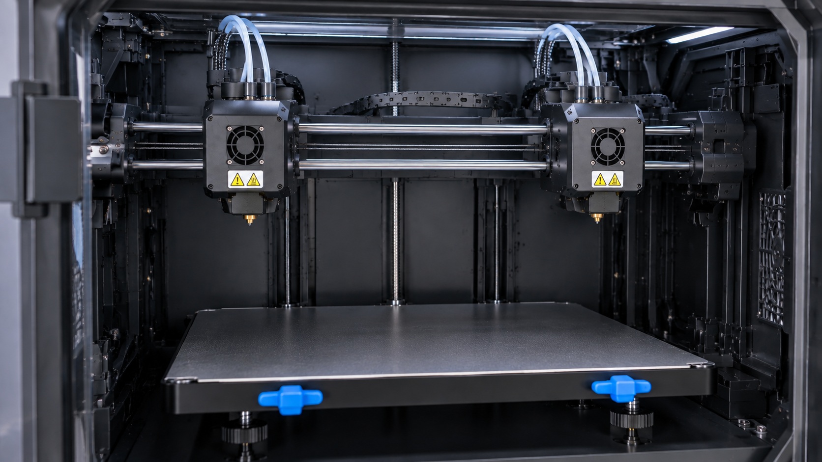 Detalle de los dos extrusores IDEX de la Flashforge Creator 3 Pro.