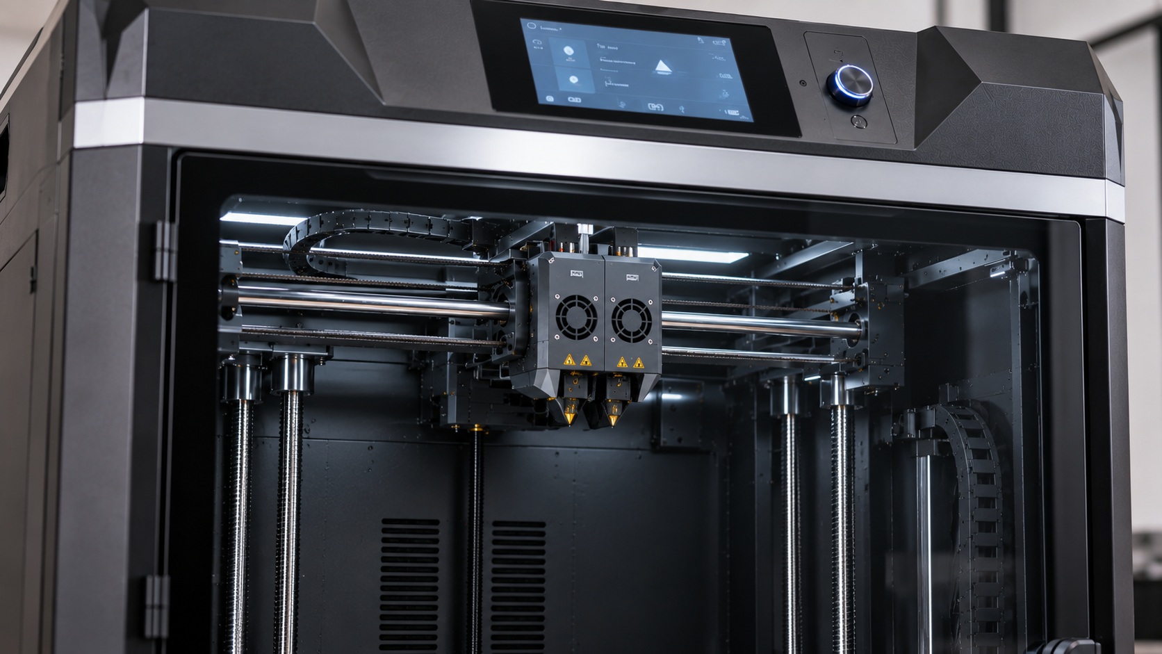Detalle de los dos extrusores independientes IDEX de la Flashforge Guider 3 Ultra.