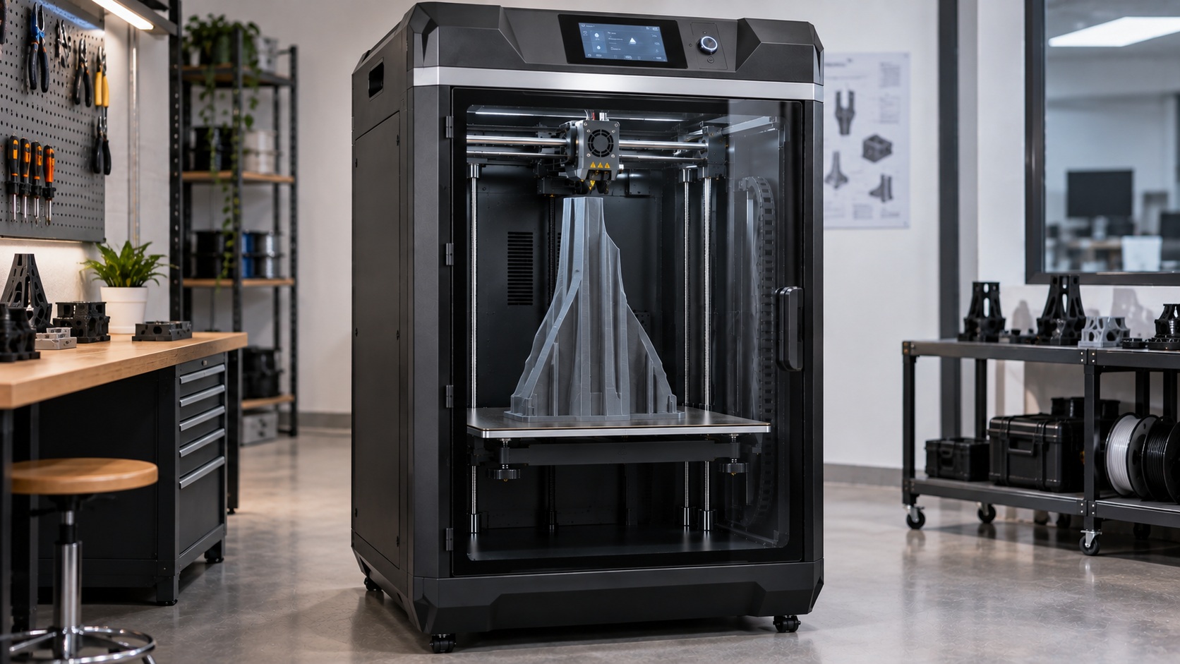 Flashforge Guider 3 Ultra imprimiendo una pieza funcional en su cámara cerrada.