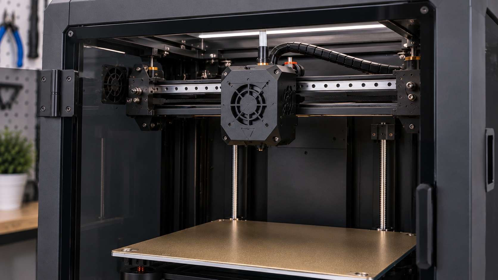 Detalle del cabezal y movimiento CoreXY de la Kingroon KLP1.