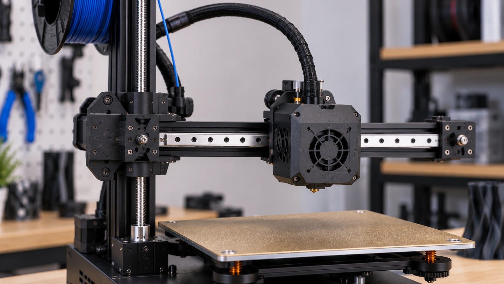 Detalle de las guías lineales y el cabezal de la Kingroon KP3S Pro V2.