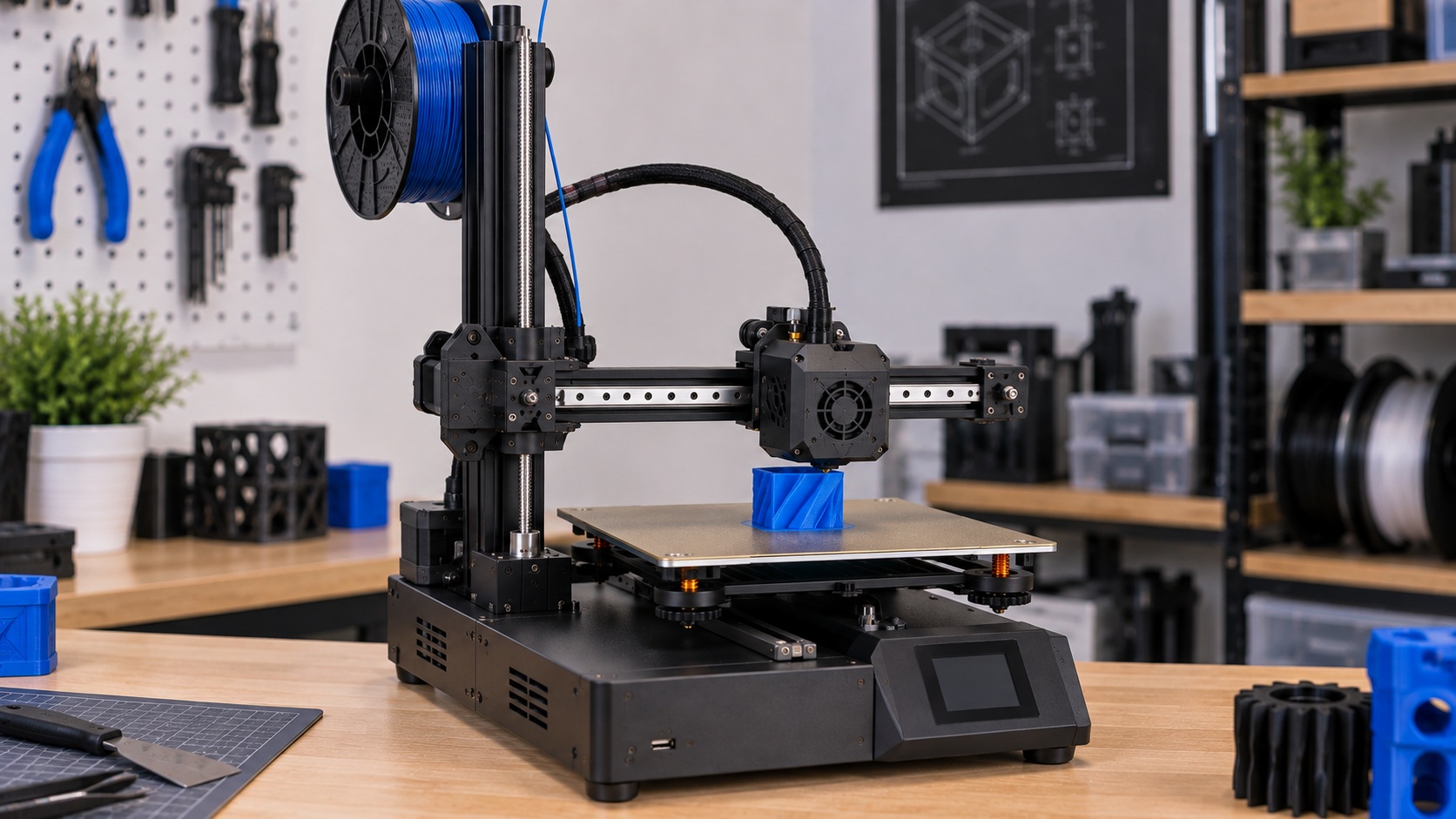 Kingroon KP3S Pro V2 imprimiendo una pieza técnica.