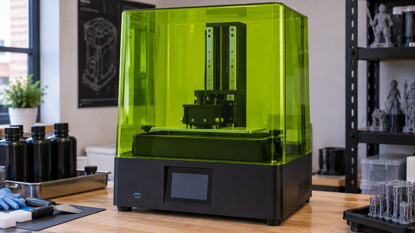 Phrozen Sonic Mega 8K S produciendo un lote de miniaturas.