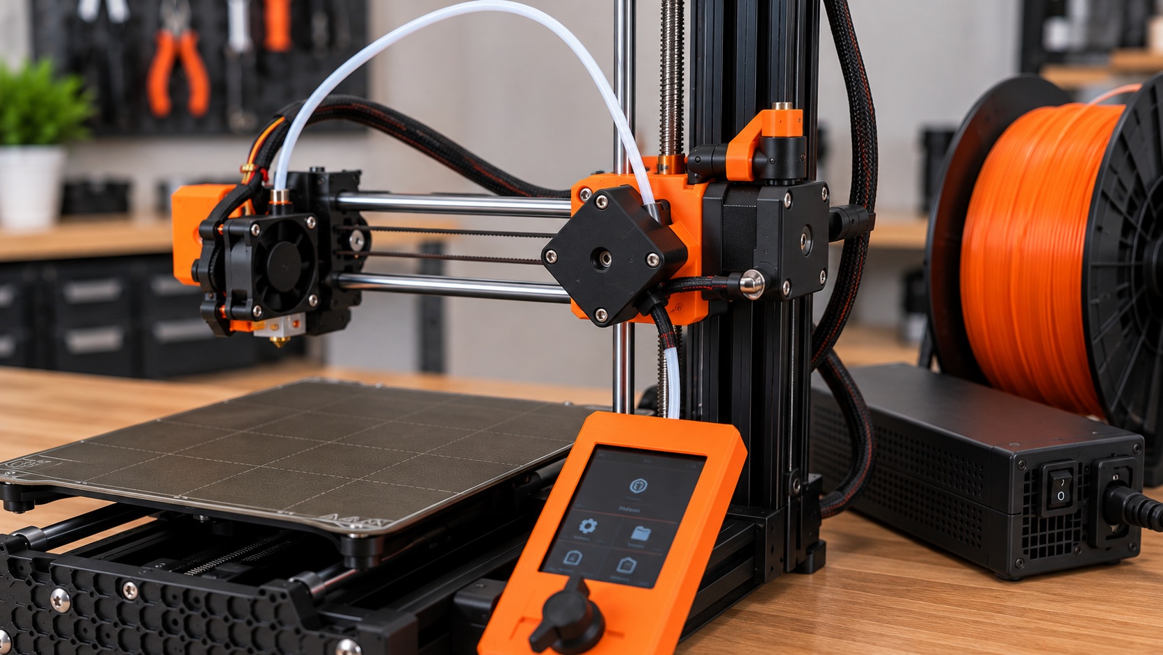 Detalle del diseño cantilever y alimentación Bowden de la Prusa MINI+.