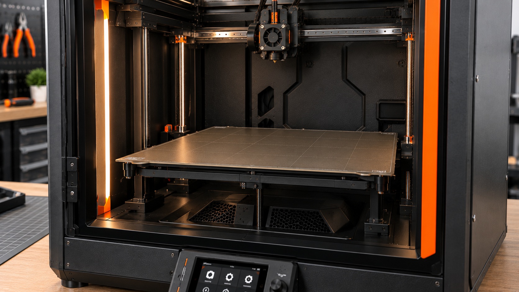 Detalle de la cama y cámara térmica de la Prusa CORE One L.