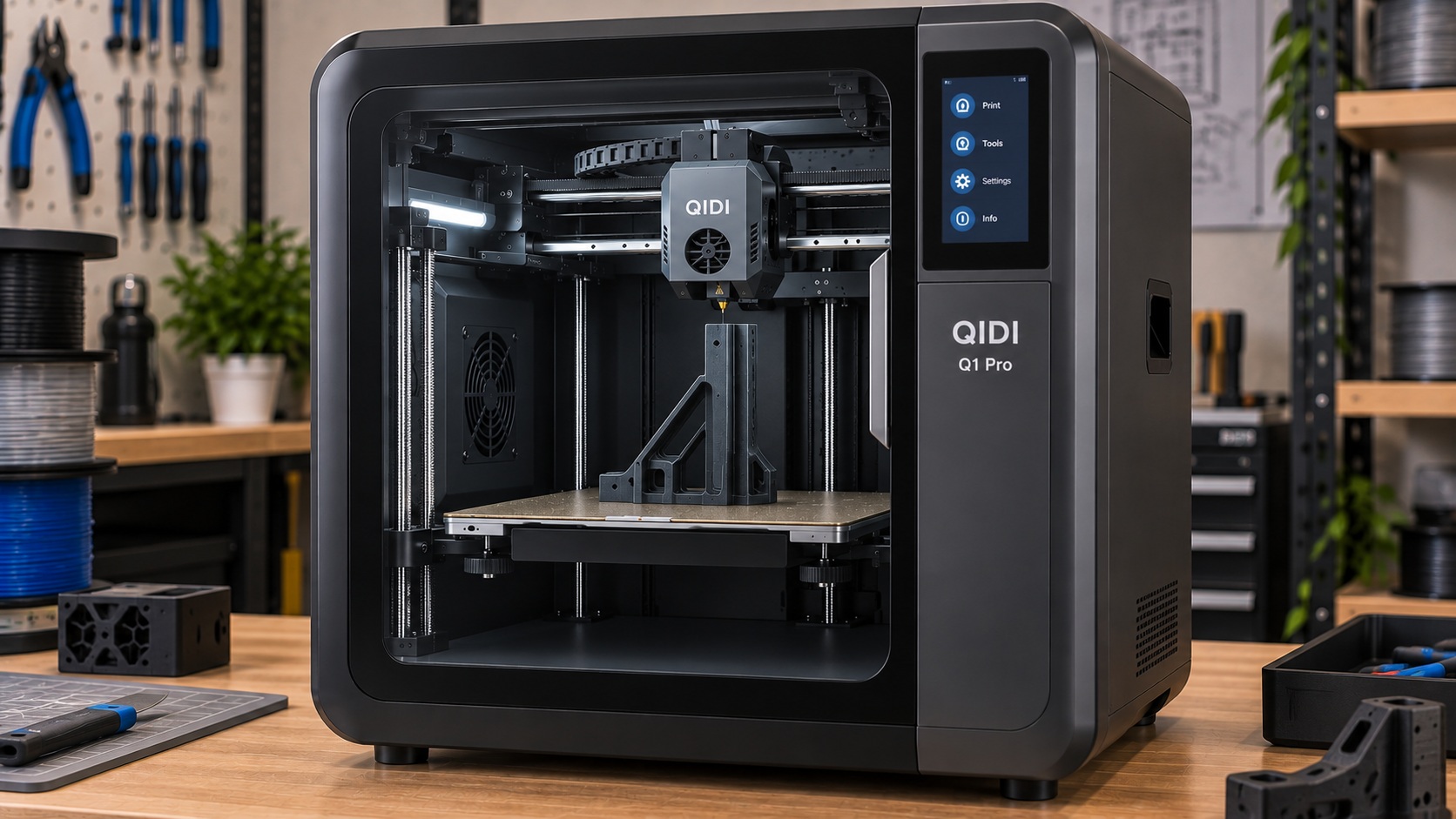 QIDI Q1 Pro imprimiendo una pieza funcional