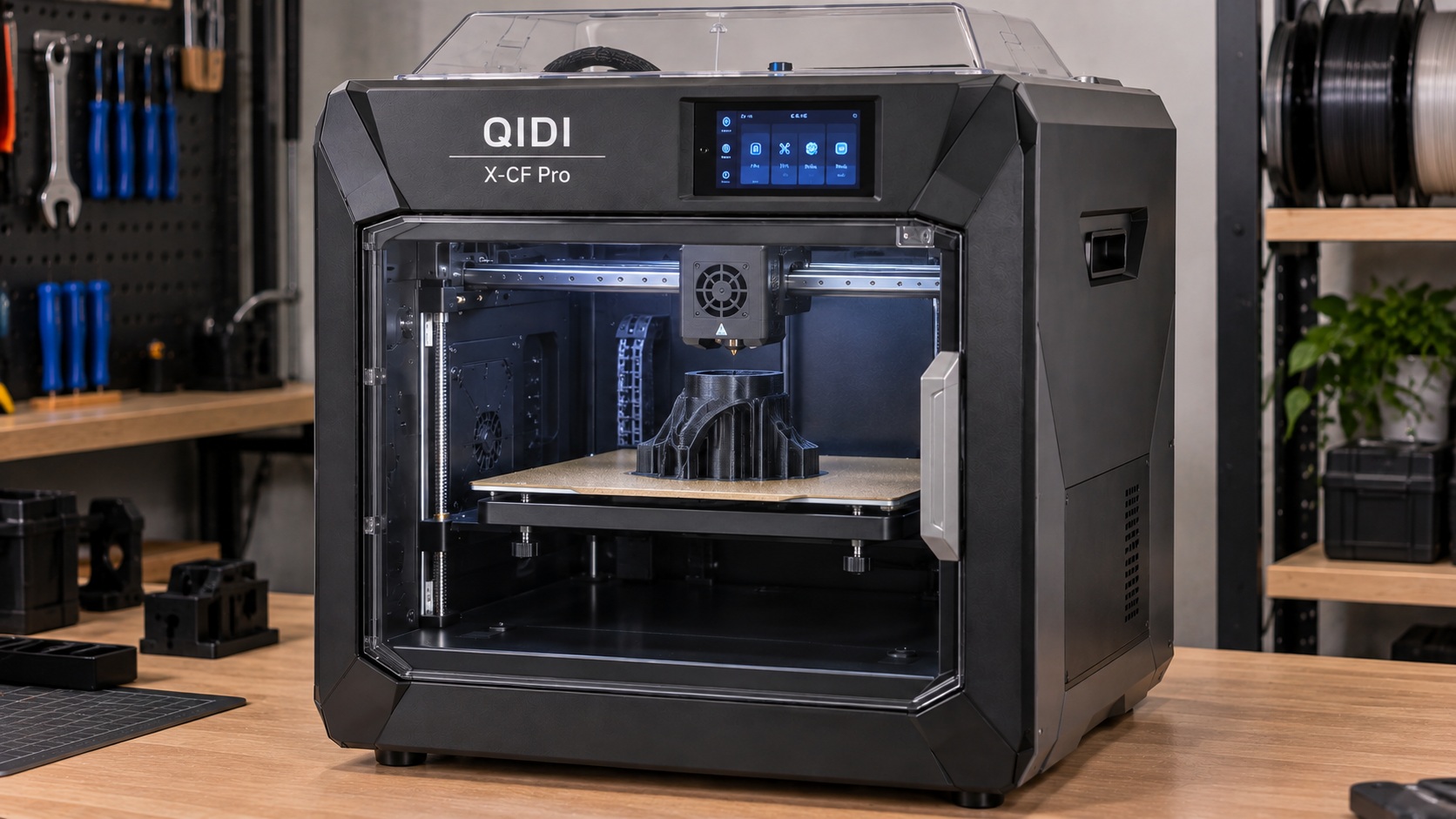 QIDI X-CF Pro imprimiendo una pieza de PA-CF.