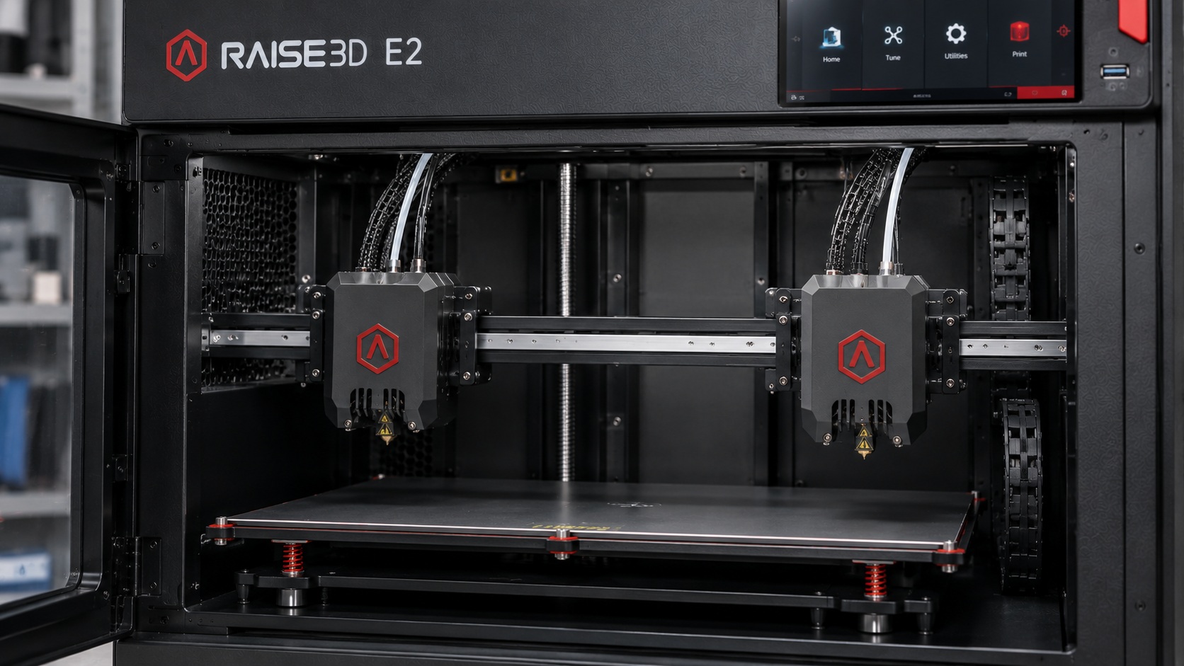 Detalle del sistema IDEX de la Raise3D E2.
