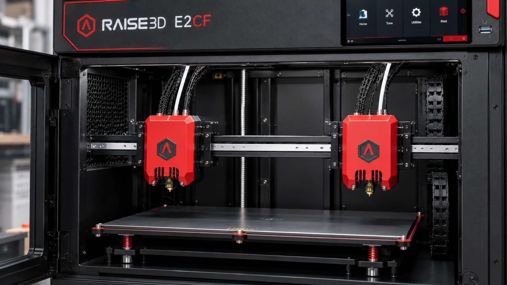 Detalle de los hotends IDEX de la Raise3D E2CF.