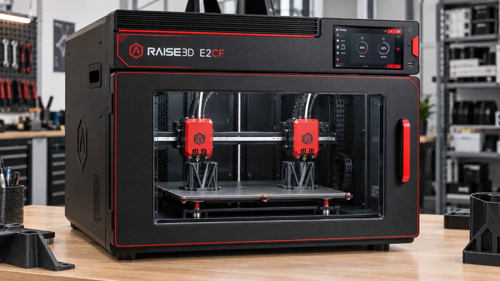 Raise3D E2CF imprimiendo piezas técnicas de composite.