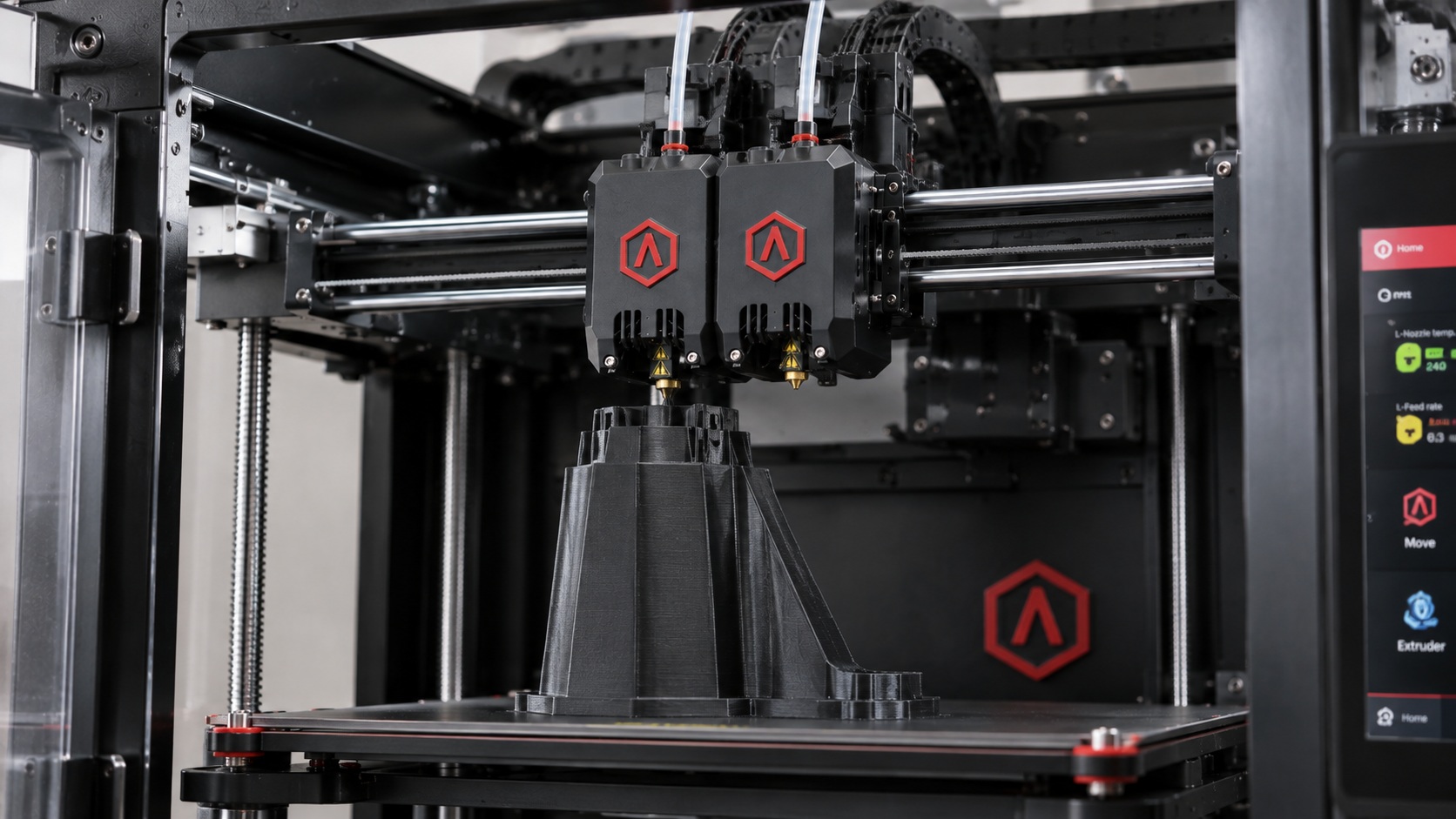 Detalle del doble cabezal de la Raise3D Pro3.