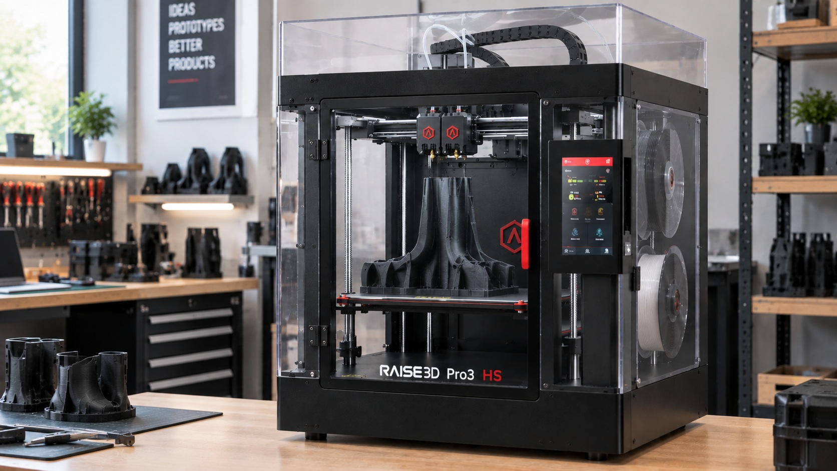 Raise3D Pro3 HS imprimiendo una pieza con doble material.