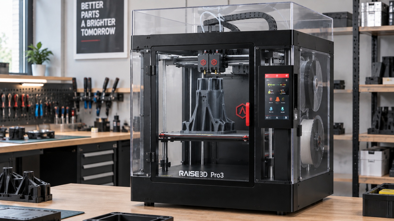 Raise3D Pro3 imprimiendo una pieza con doble material.