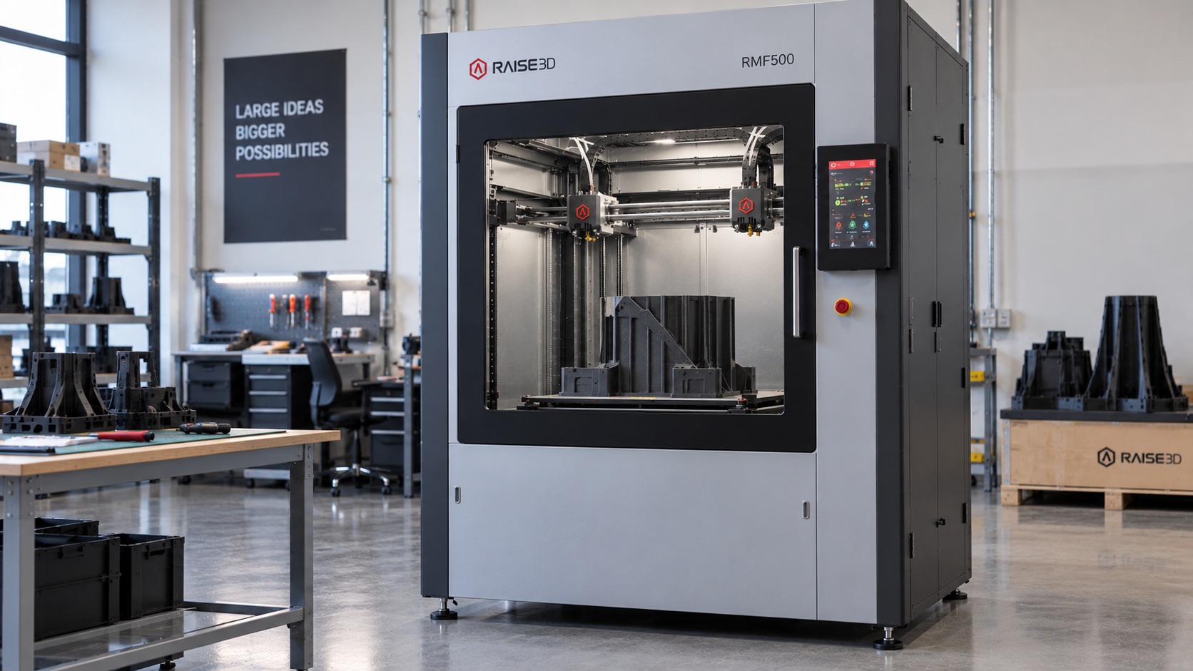 Raise3D RMF500 imprimiendo un gran utillaje de composite.