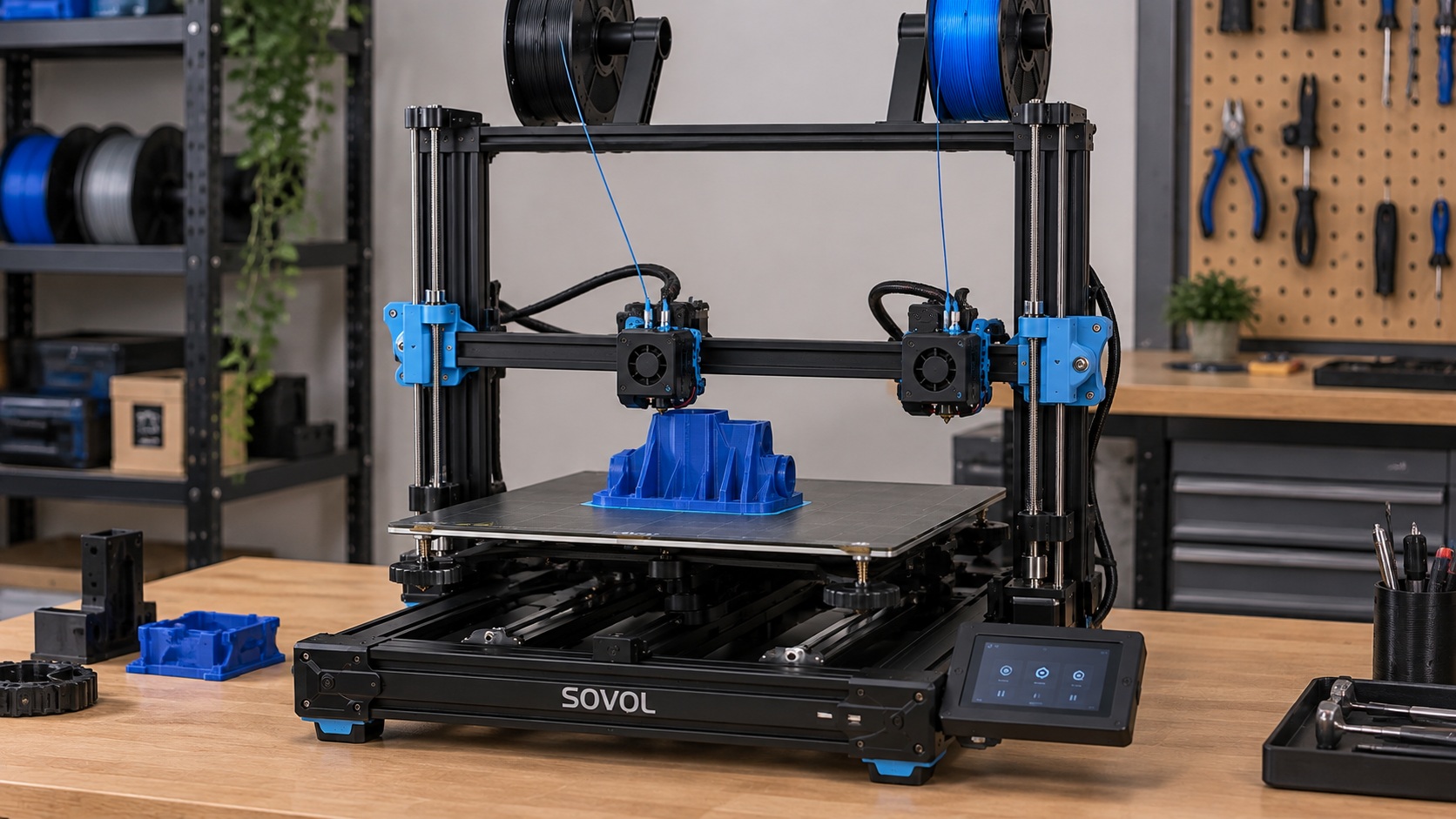 Sovol SV04 imprimiendo una pieza con sus dos extrusores IDEX.